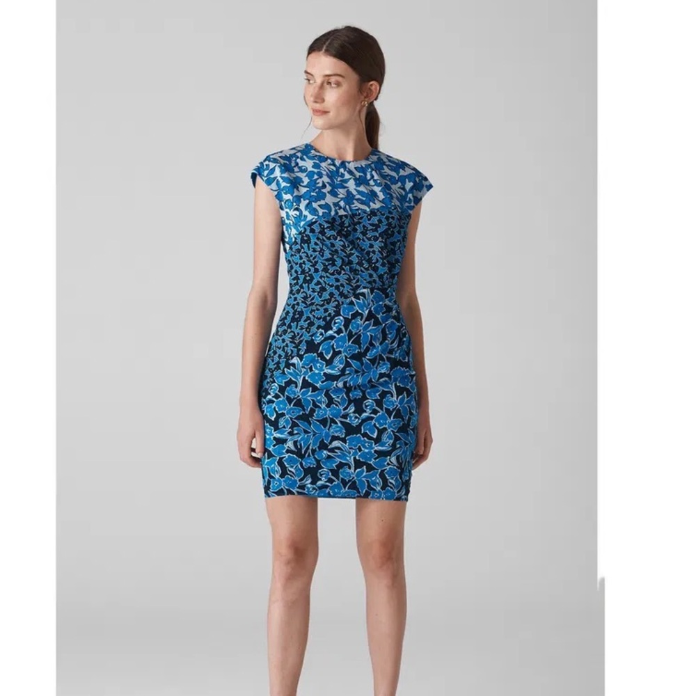 Whistles silk Jocelyn shift dress blue and white